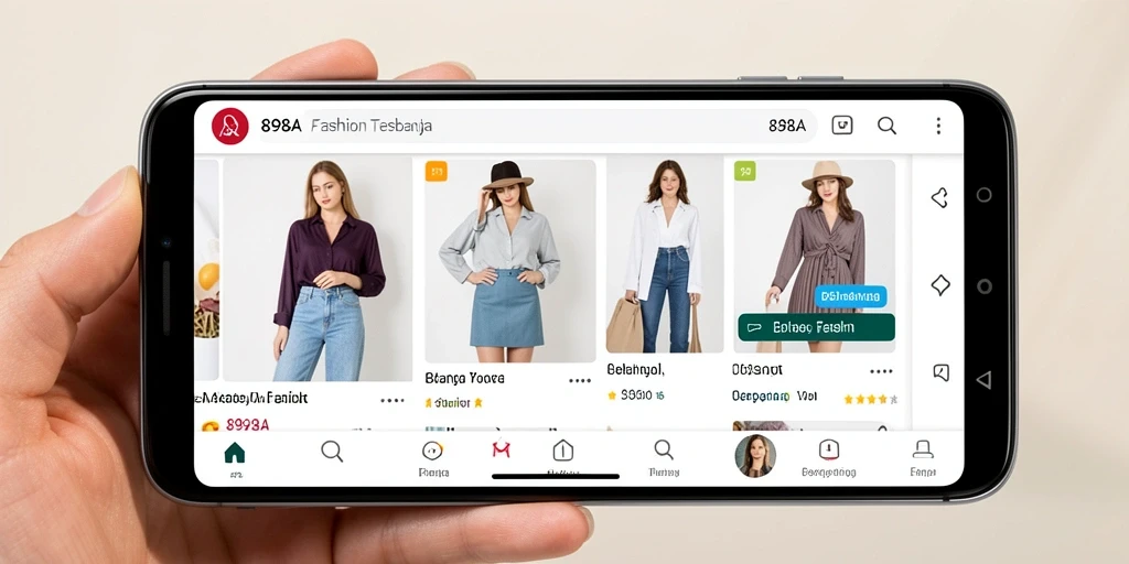 Antarmuka aplikasi 898A menampilkan koleksi fashion terbaru dan terpopuler.